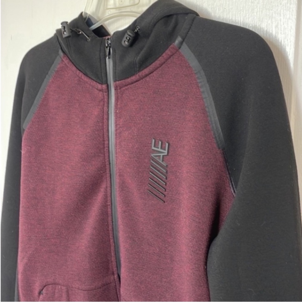 American Eagle Flex Zip Sweatshirt Burgundy Gray Heavyweight Hoodie Winter Gift - Picture 3 of 16